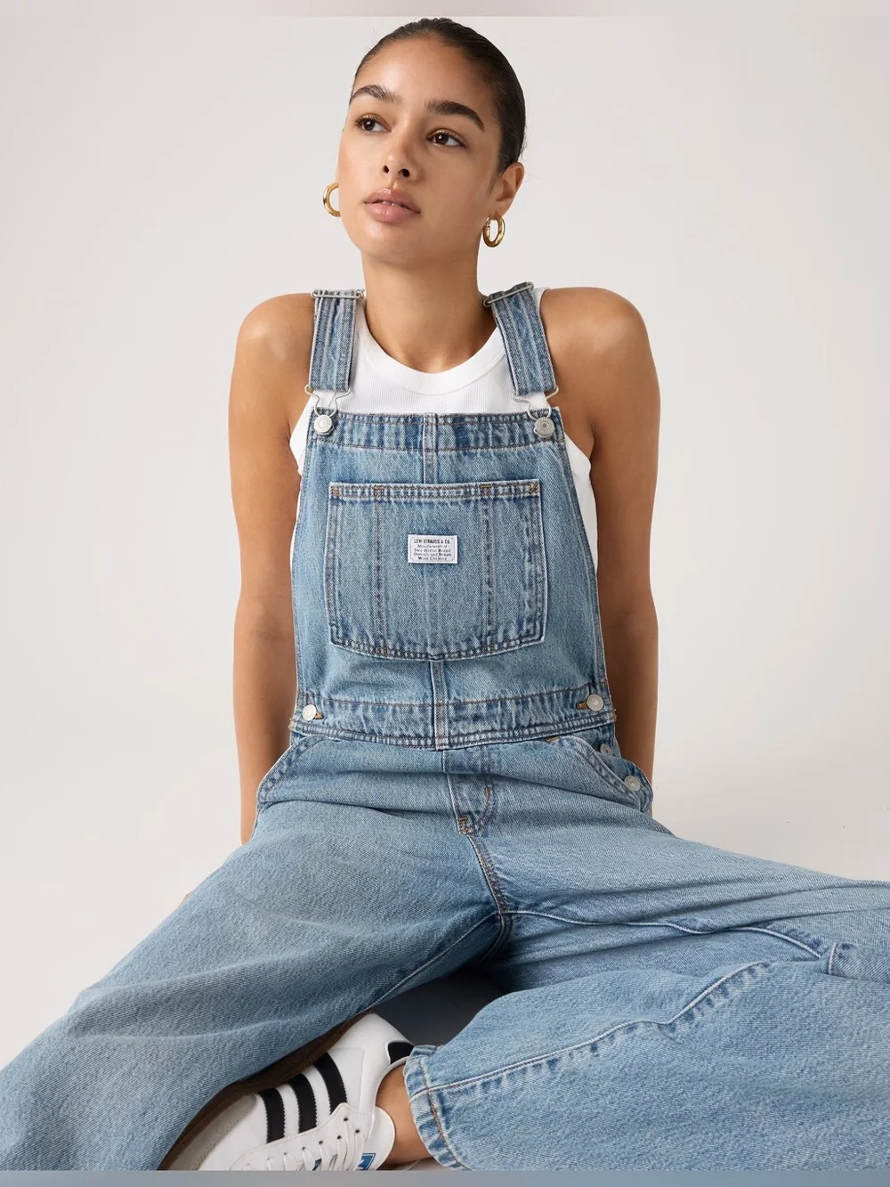 Levis Vintage Straight Denim Overalls Light Wash What A Delight Jean Classic 90s - Picture 5 of 14